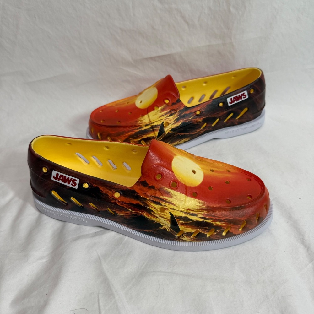 Sperry x Jaws A/O Float Men's 10 Water Shoes Slip On Red Yellow Shark Print